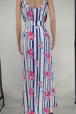 Colorful Blue Sexy Print Patchwork Spaghetti Strap Straight Dresses