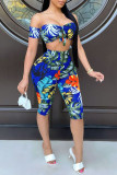 Orange Sexy Print Patchwork Off the Shoulder Short Sleeve Two Pieces