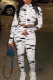 White Fashion Sexy Adult Patchwork Print Patchwork O Neck Long Sleeve Regular Sleeve Regular Two Pieces
