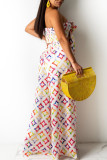 White Sexy Print Patchwork With Bow Strapless Sleeveless Two Pieces