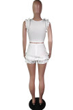 Yellow Sexy Fashion Patchwork ruffle Solid Straight Sleeveless Two-Piece Short Set