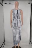 Green Fashion Sexy Print Hollowed Out Boat Neck Sleeveless Two Pieces Swimwears