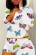 White Sweet Animal Prints Print Straight Long Sleeve Two Pieces