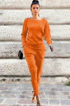 Orange Casual Fashion Slim fit Solid Two Piece Suits Patchwork pencil Long Sleeve