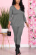 Grey Fashion Sexy Adult Solid Patchwork V Neck Long Sleeve Regular Sleeve Regular Two Pieces