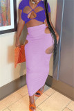 Pink Fashion Sexy Solid Hollowed Out V Neck Short Sleeve Two Pieces