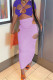 Purple Fashion Sexy Solid Hollowed Out V Neck Short Sleeve Two Pieces