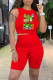 Red Fashion Casual Print Vests O Neck Sleeveless Two Pieces