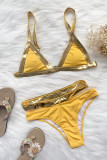 Yellow Fashion Sexy Patchwork Hollowed Out Backless Swimwears
