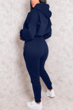 Grey Sweet Solid Patchwork Hooded Collar Long Sleeve Two Pieces