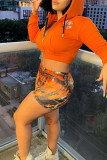 Orange Fashion Casual Print Basic Skinny High Waist Shorts