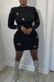Pink Sexy Solid Patchwork Half A Turtleneck Pencil Skirt Dresses