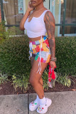 Red Sexy Print Ripped Contrast Spaghetti Strap Sleeveless Two Pieces