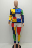 multicolor Chlorine Fashion adult Casual Two Piece Suits Print Patchwork pencil Long Sleeve 
