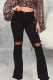 Black Sexy Solid Ripped Mid Waist Regular Denim
