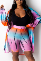 Pink Fashion Casual Adult Twilled Satin Print Turndown Collar Long Sleeve Shirt-Sleeve Long Two Pieces