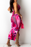 Brown Sexy Print Hollowed Out Halter Pencil Skirt Dresses