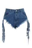 Light Blue Yellow Light Blue Dark Blue Denim Zipper Fly Mid Hole washing Zippered Straight shorts Bottoms