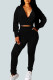 Black Sexy Gradual Change Solid Patchwork Hooded Collar Long Sleeve Regular Sleeve Short Two Pieces