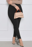 Grey Street Solid Patch Fold Regular Mid Waist Pencil Bottoms