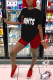 Black Casual Letter Print Solid Straight Short Sleeve Two Pieces