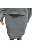 Grey Sexy Solid Two Piece Suits pencil Long Sleeve