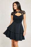 Wine Red Sexy O neck Princess Dress Mini hollow out Patchwork lace 