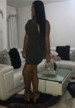 Dark Gray Sexy & Club O-Neck Sleeveless A-Line Short Club Dresses