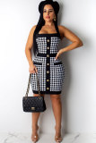 White Fashion Sexy Tank Sleeveless Halter Neck Lantern skirt skirt Patchwork backless Print Clu