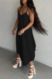 Orange Casual Solid Backless Spaghetti Strap Asymmetrical Dresses