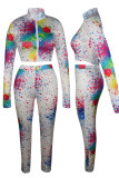 Yellow Sexy Casual Print Straight Long Sleeve Two Pieces