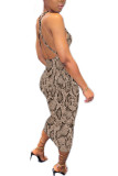 Camouflage Fashion Sexy Leopard print Camouflage serpentine Spaghetti Strap Sleeveless Slip Step Skirt Mid-Calf Print Dresses