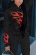 Black Street Print Hooded Collar Tops