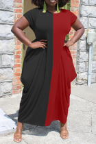 Black Casual Solid Patchwork O Neck Straight Dresses