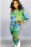 Green Sexy Two Piece Suits Print pencil Long Sleeve 