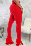 Red Fashion Casual Adult Pit Article Fabrics Solid Slit Skinny Bottoms
