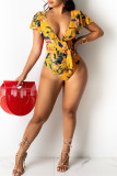 Yellow Fashion Sexy Print Backless Swimwears