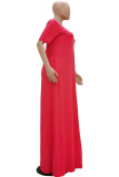 Black Fashion Casual Red Black Khaki Yellow Sky Blue Lake Blue Cap Sleeve Short Sleeves V Neck Swagger Floor-Length Solid Dresses