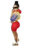 Green Long Sleeve Mid Patchwork pencil shorts Two-piece suit