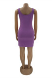 Purple Sexy Casual Letter Hot Drill U Neck Vest Dress