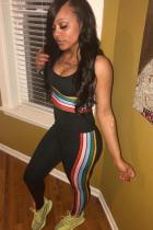 Black Sexy Fashion Striped Solid Patchwork Skinny Two-piece Pants Set
