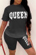 Black Fashion Casual Gradual Change Letter Print Basic O Neck Short Sleeve Two Pieces
