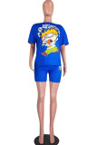 Fluorescent green Fashion adult Ma'am Street Patchwork Print Character Two Piece Suits pencil Short Sleeve Two Pieces