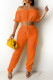 Orange Sexy Casual Solid Backless Off the Shoulder Short Sleeve Two Pieces