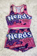 purple Sexy Print Straight Sleeveless Two Pieces