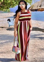 Red Casual O-Neck Sleeveless Loose Long Print Dresses