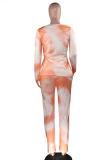 Green Active Print Straight Long Sleeve Two-piece Pants Set