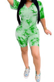 Green Fashion Casual adult Ma'am Patchwork Print Tie Dye Two Piece Suits Straight Short Sleeve Two Pieces