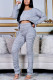 Grey Fashion British Style Adult Solid Draw String Fold O Neck Long Sleeve Regular Sleeve Short Two Pieces
