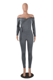 Light Gray Long Sleeve Mid bandage Solid pencil Pants 